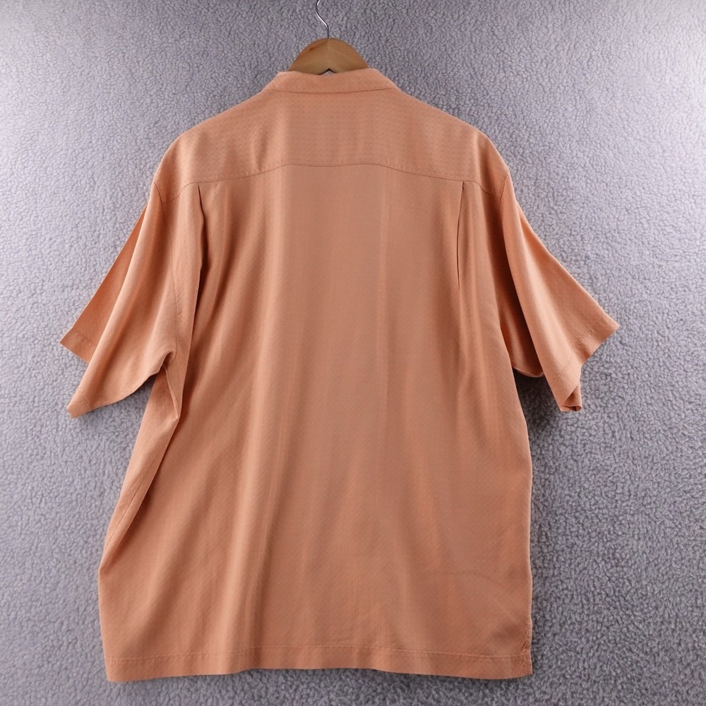 Tommy Bahama Mens  L Silk Camp Shirt Peach Textured Short Sleeve embroidered - Picture 3 of 7